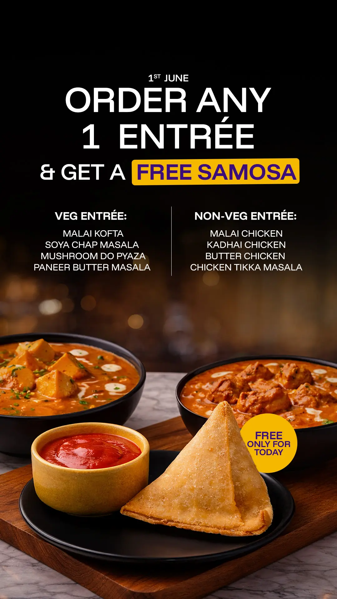 drop offer - free samosa on entreeimage